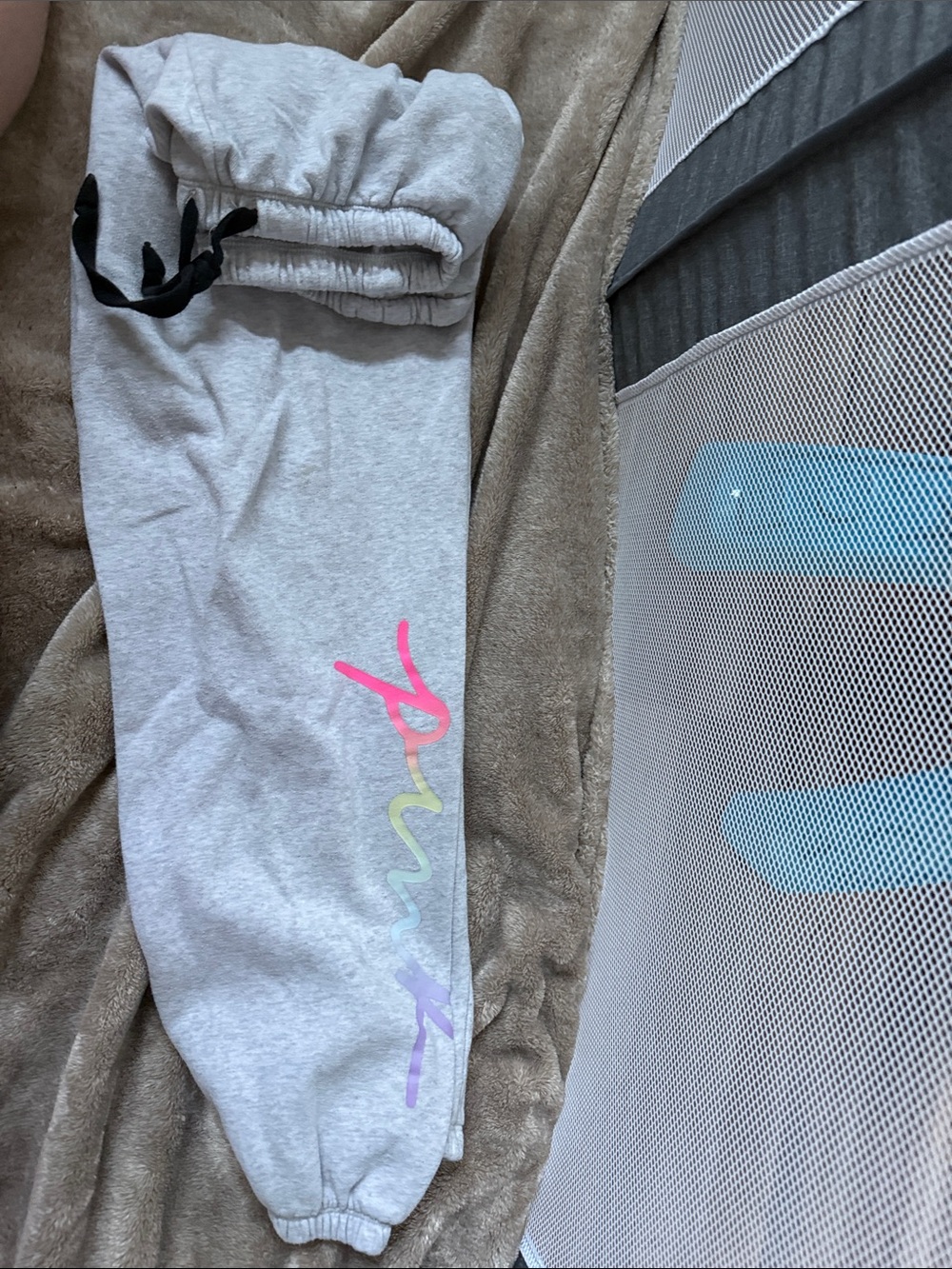 Gray women Sweatpants with Rainbow Script